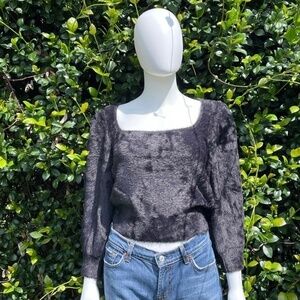 NWT Free People Moonbeam Black Classic Scoop Neck Plush Sweater